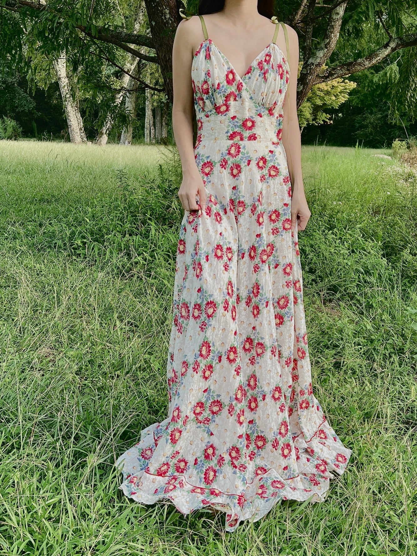 1930s Textured Organdy Floral Gown  - S
