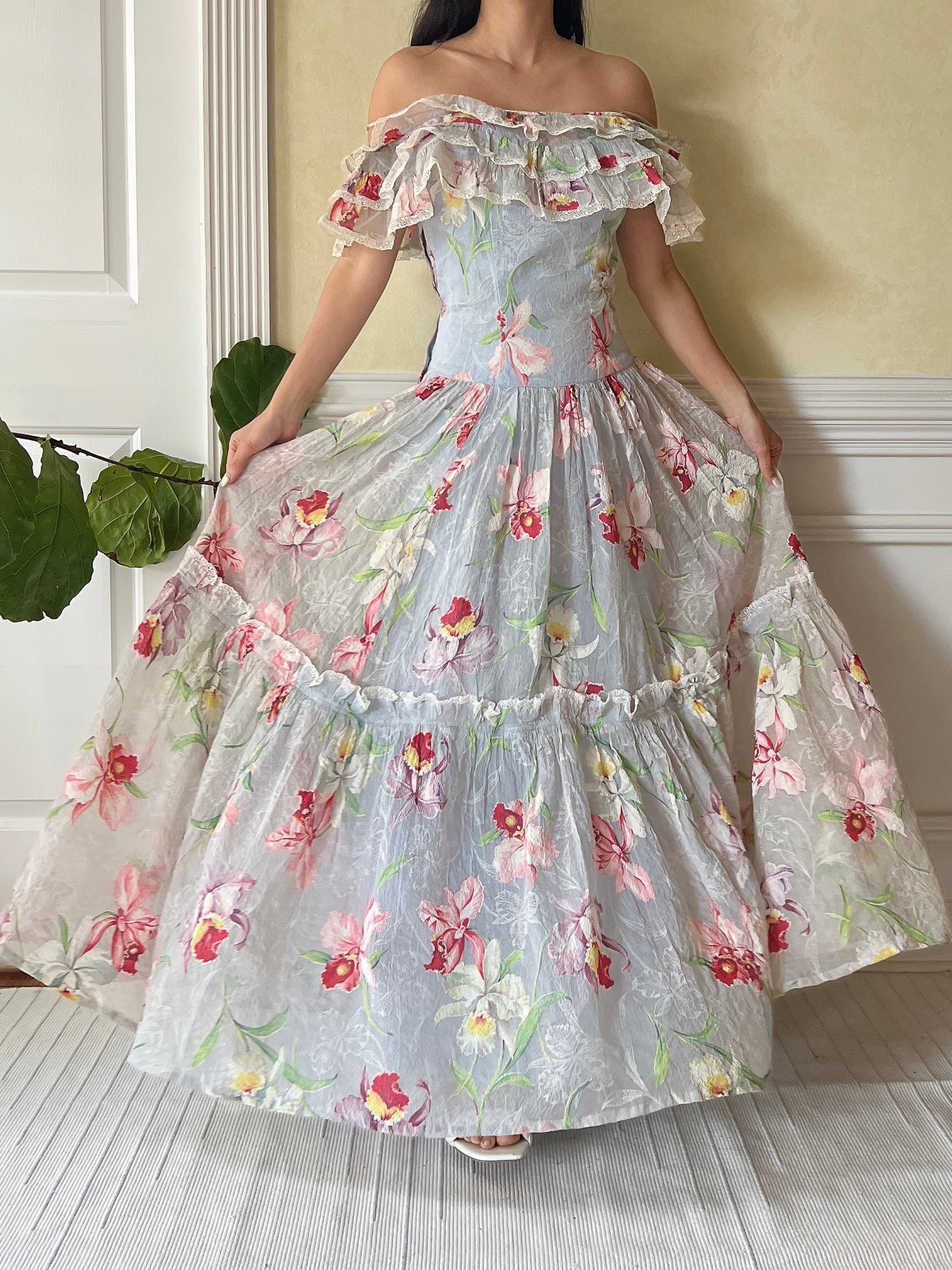 1940s Orchid Textured Organdy Gown - S