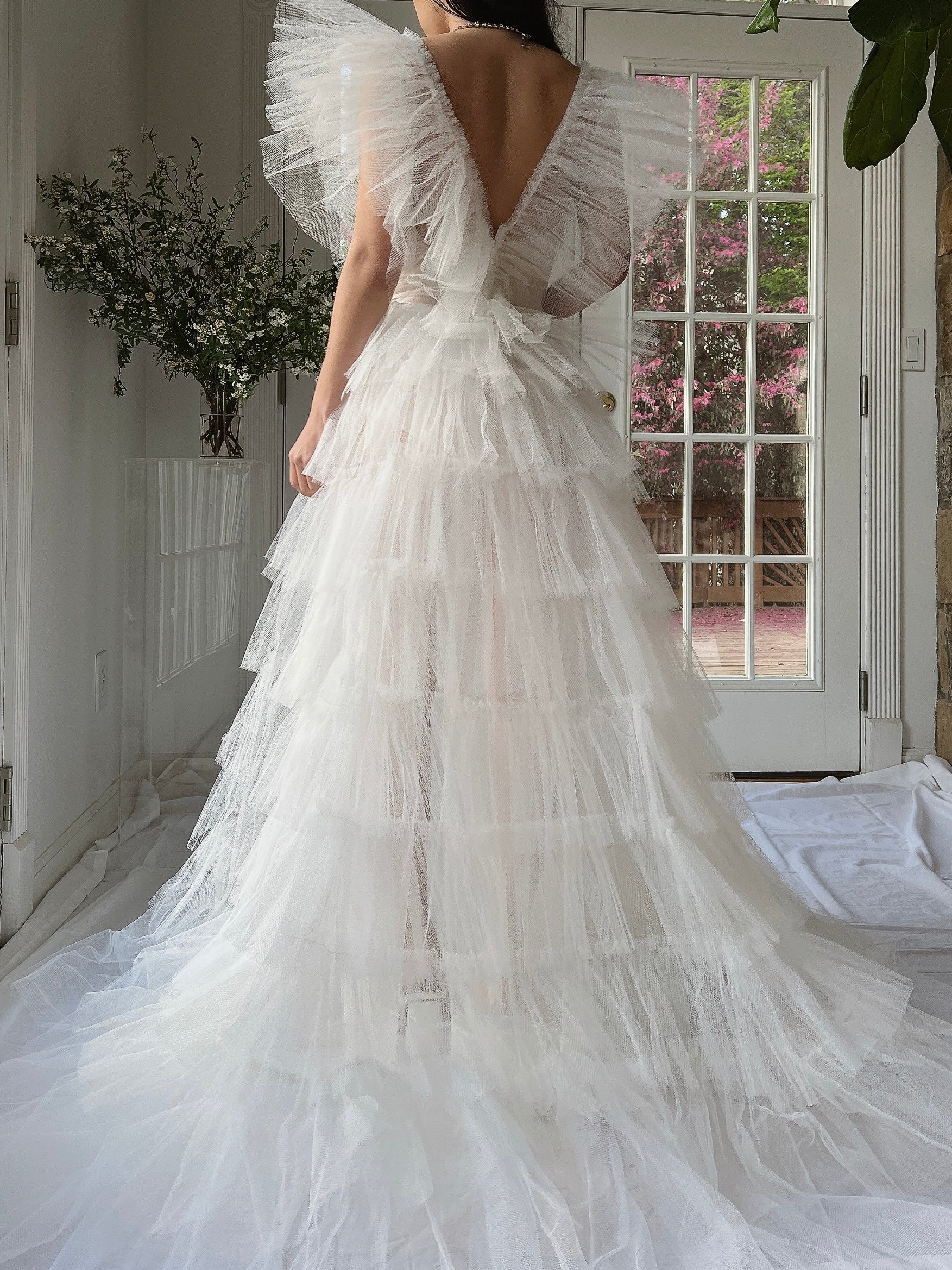 1950s Reconstructed Sheer Pleated Tulle Gown - S