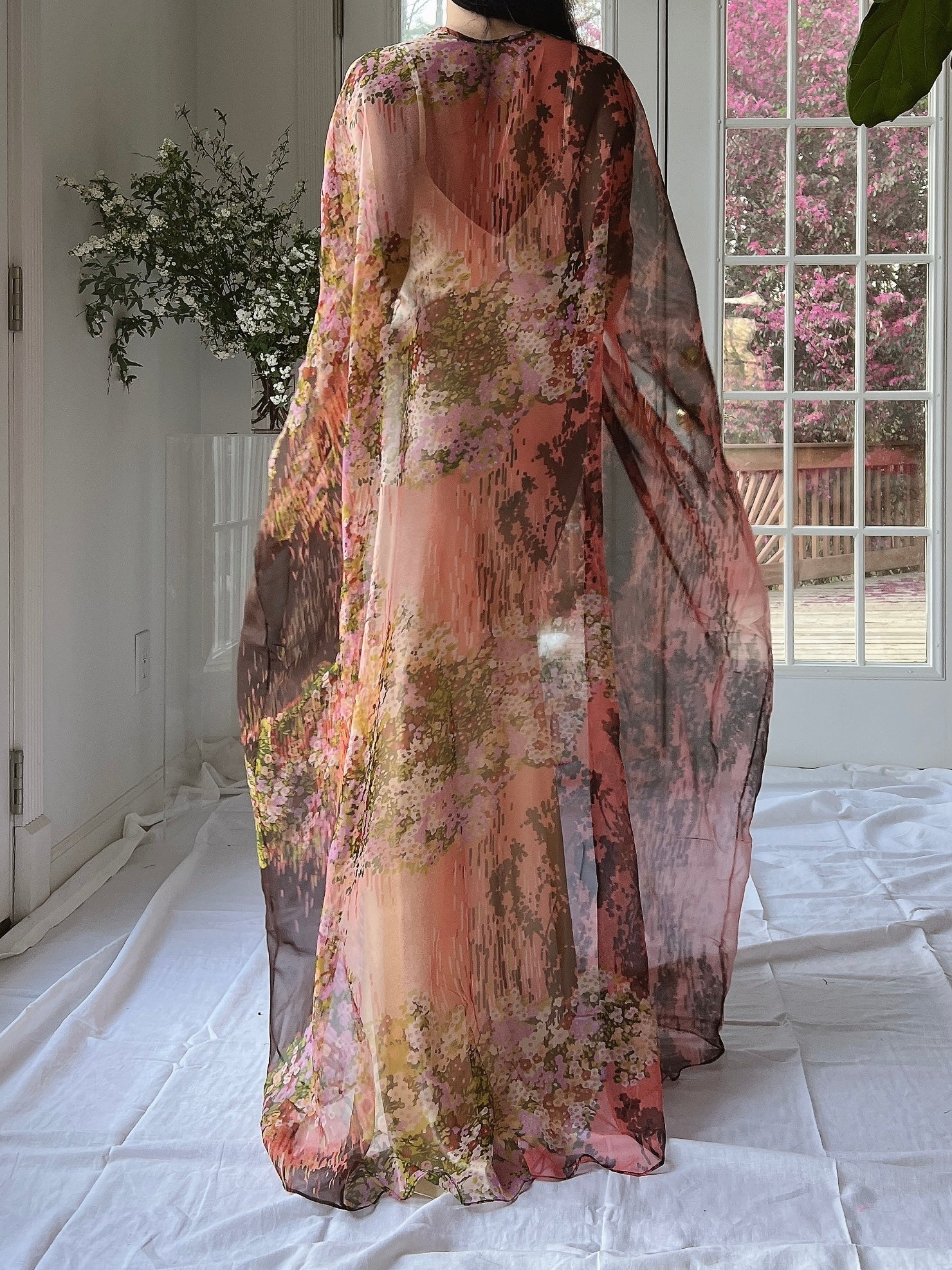 1960s Floral Chiffon Kaftan - OSFM