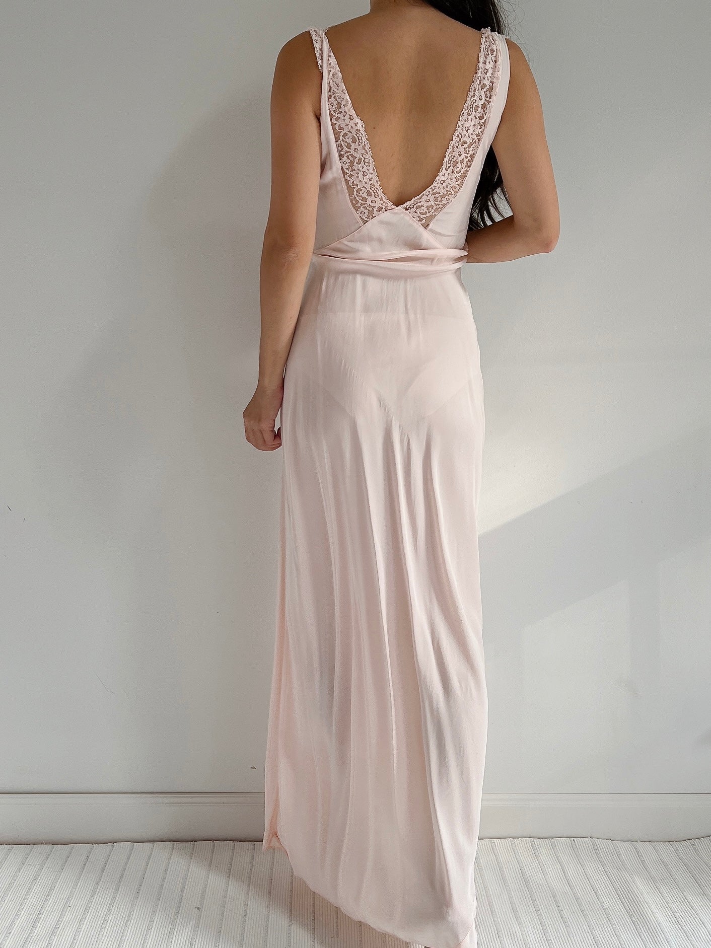 1930s Rayon and Lace Dress - M