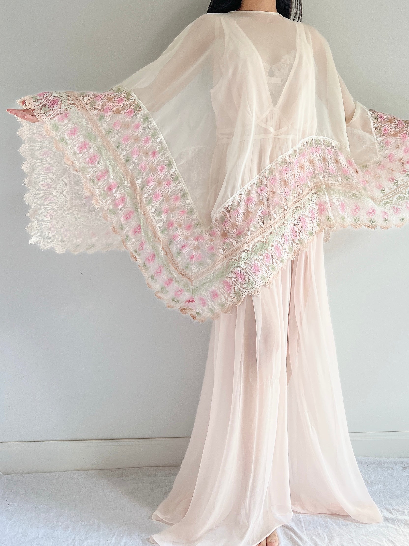 1960s Chiffon and Crochet Asymmetrical Cape - OSFM