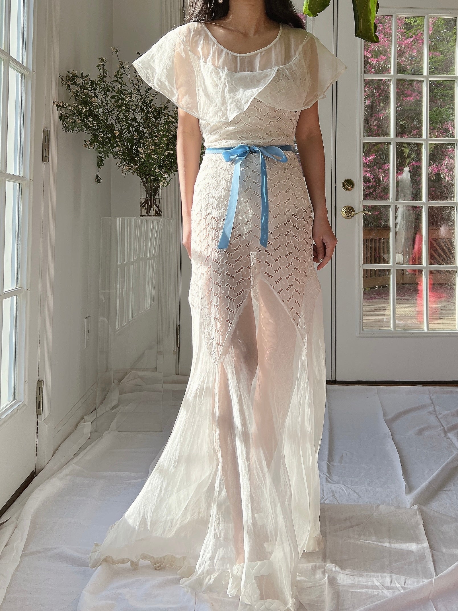 1930s Organdy Cutout Dress - S