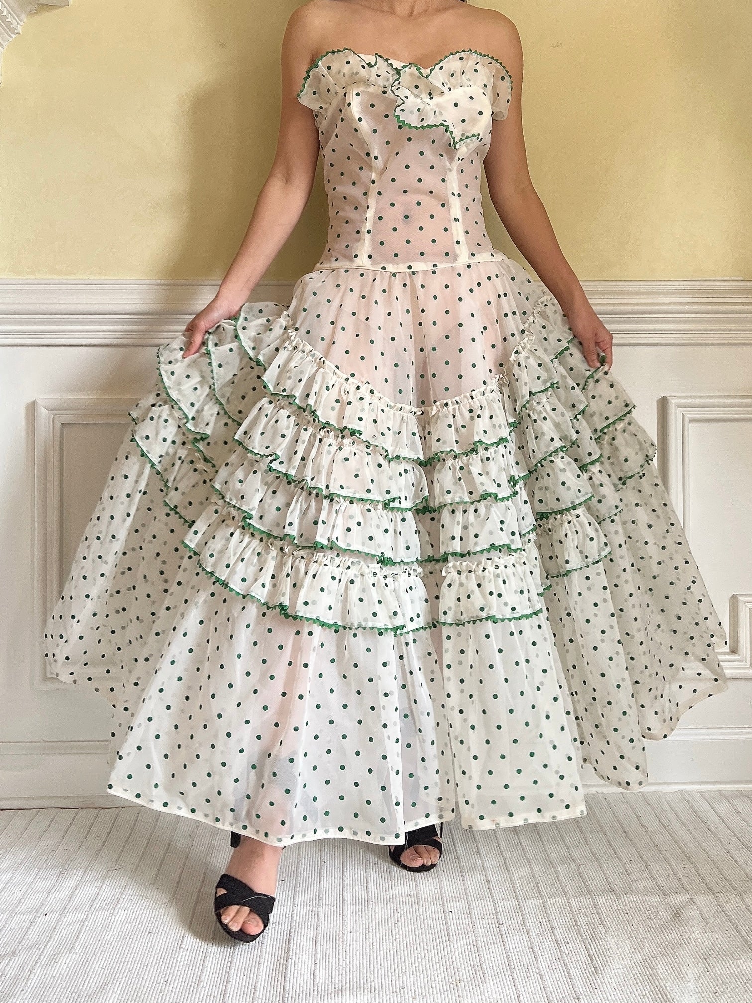 1950s Dotted Voile Dress - S