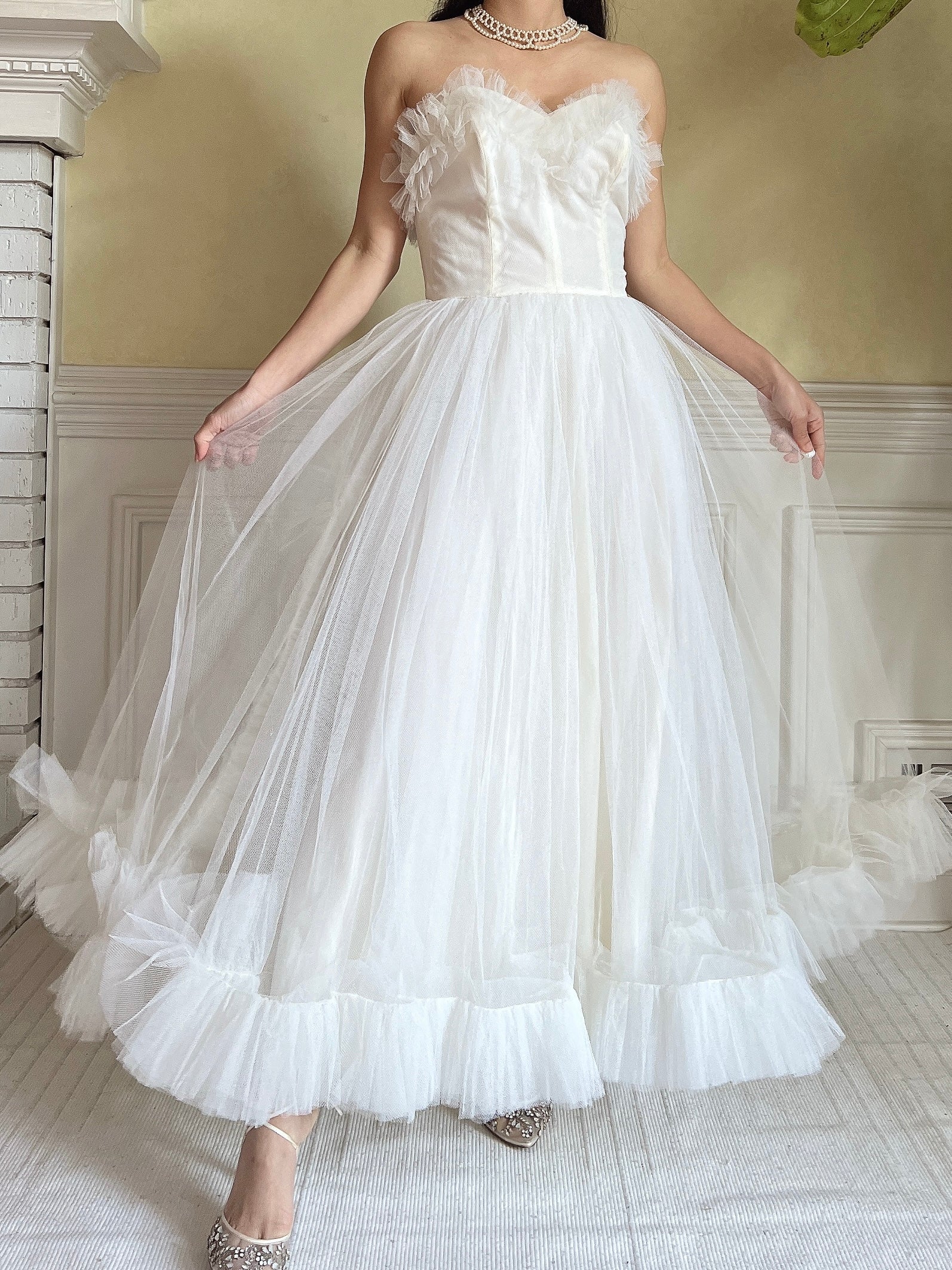 1950s Tulle Ruffle Dress - XS