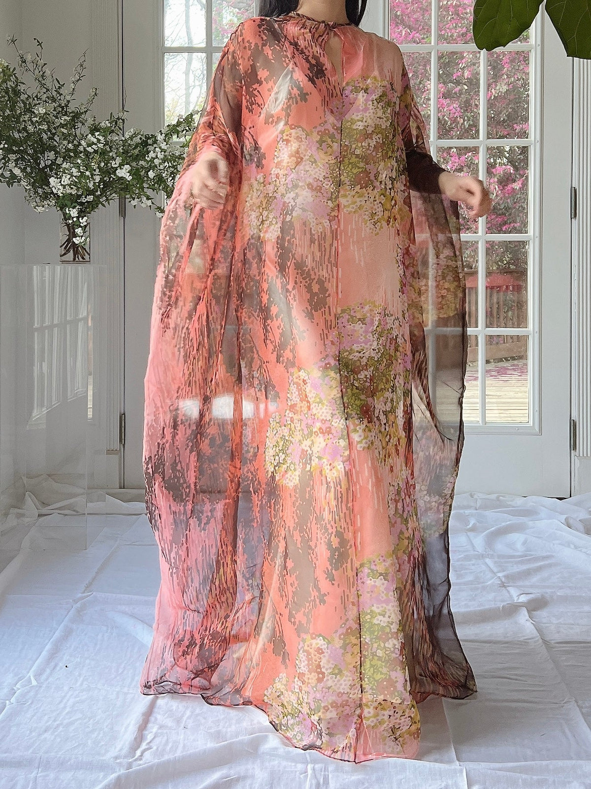 1960s Floral Chiffon Kaftan - OSFM