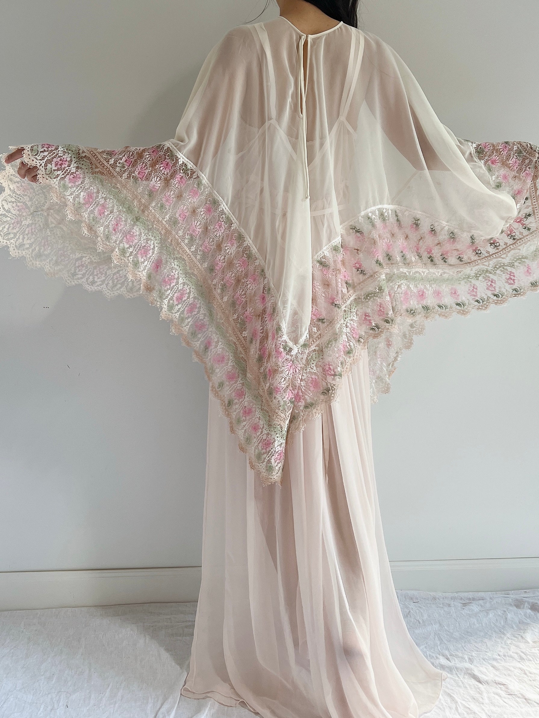 1960s Chiffon and Crochet Asymmetrical Cape - OSFM