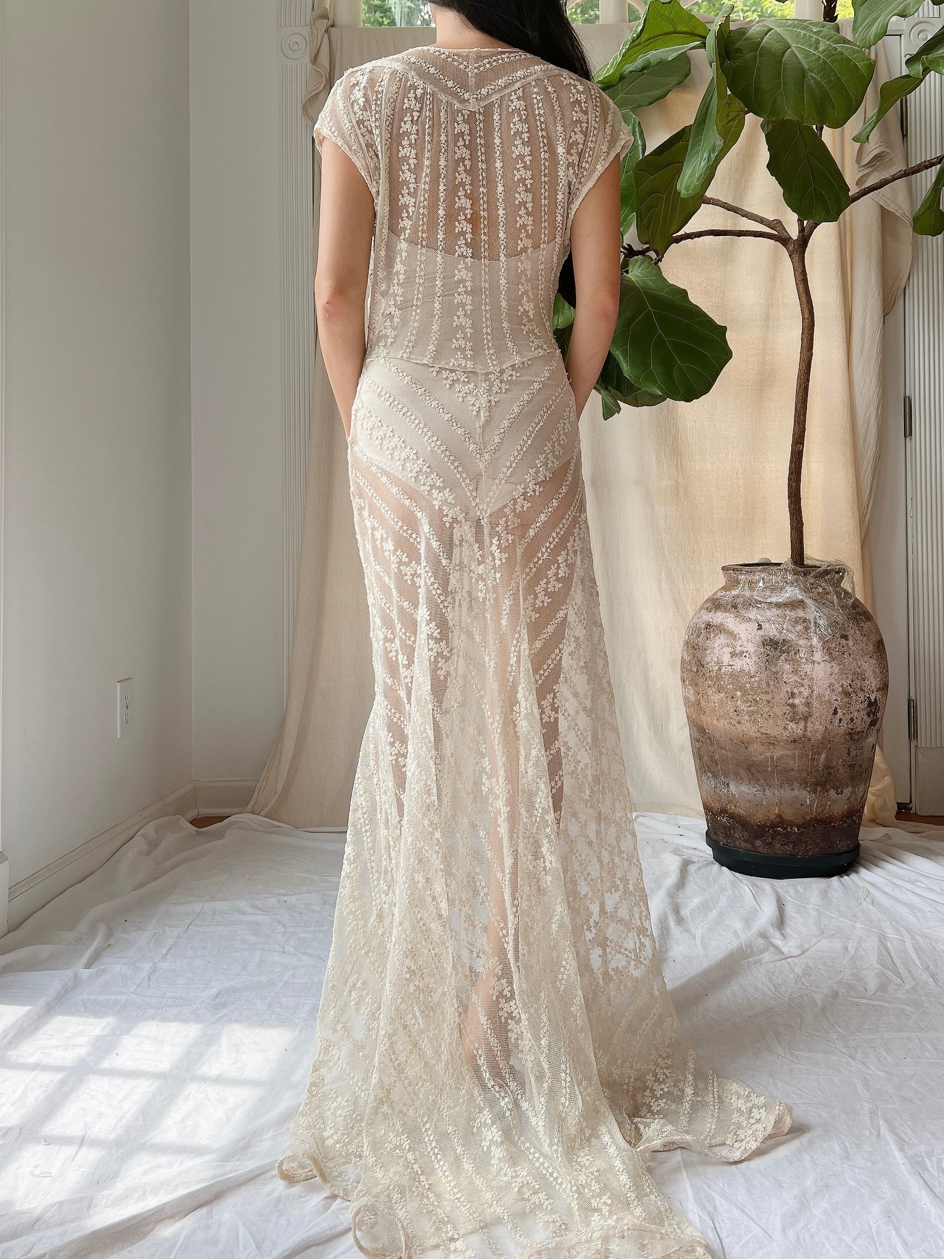 1930s Needle Lace Gown - S