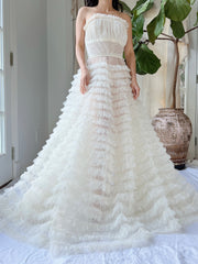 1950s Sheer Ruffle Ivory Dress - XS