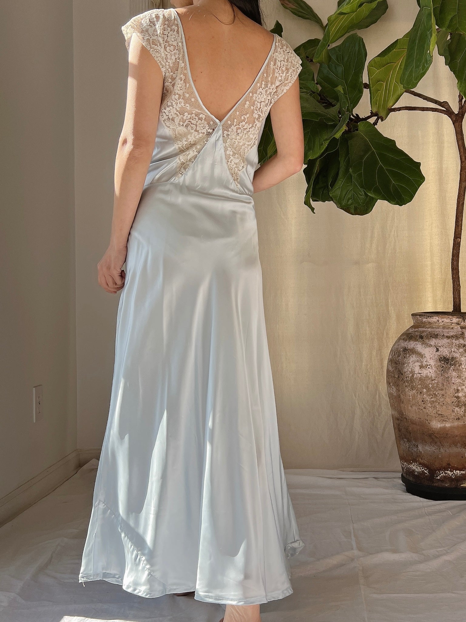 1930s Blue Satin Slip Dress - M