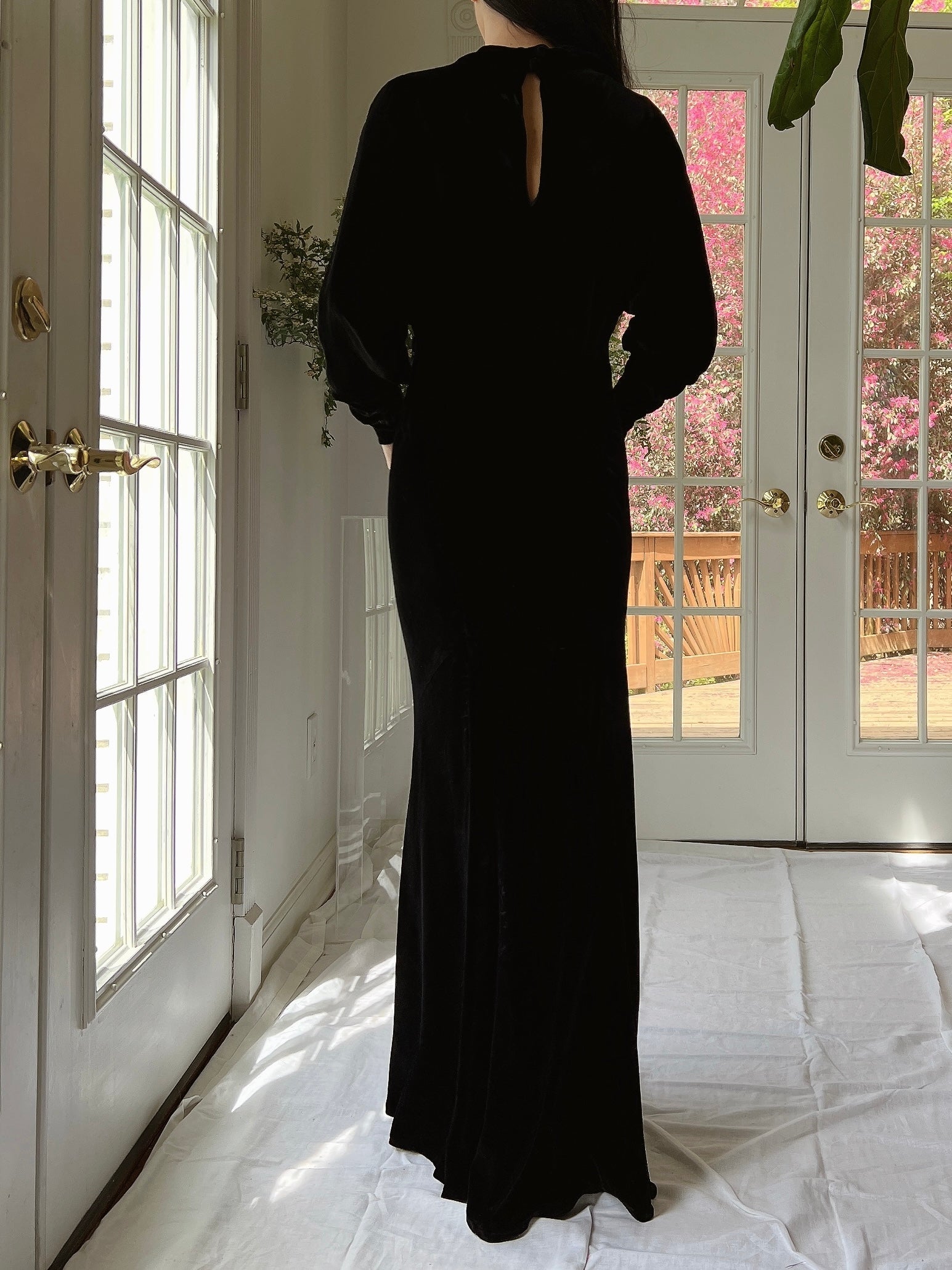 1930s Silk Velvet Dolman Sleeve Gown - XS/S