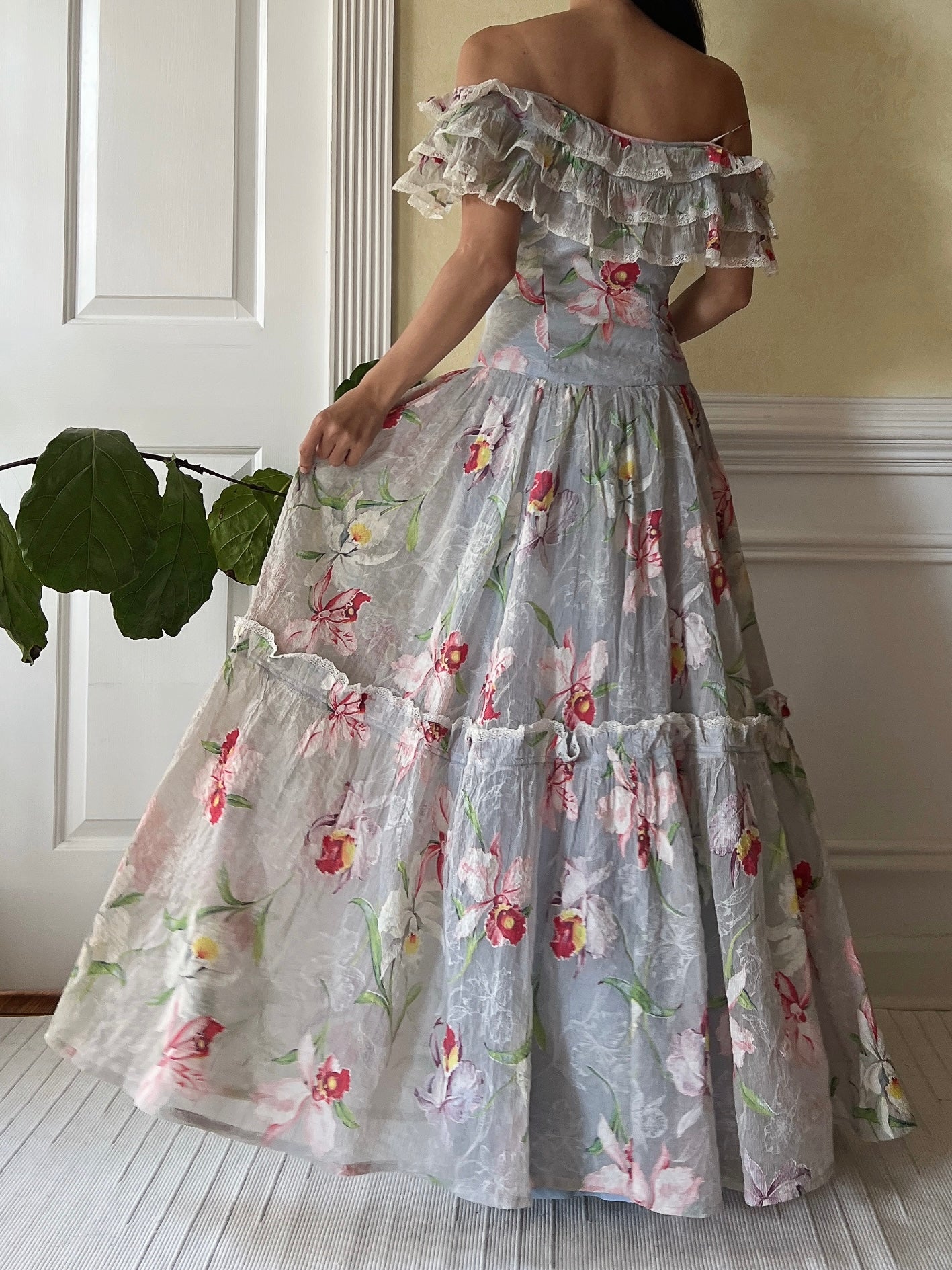 1940s Orchid Textured Organdy Gown - S