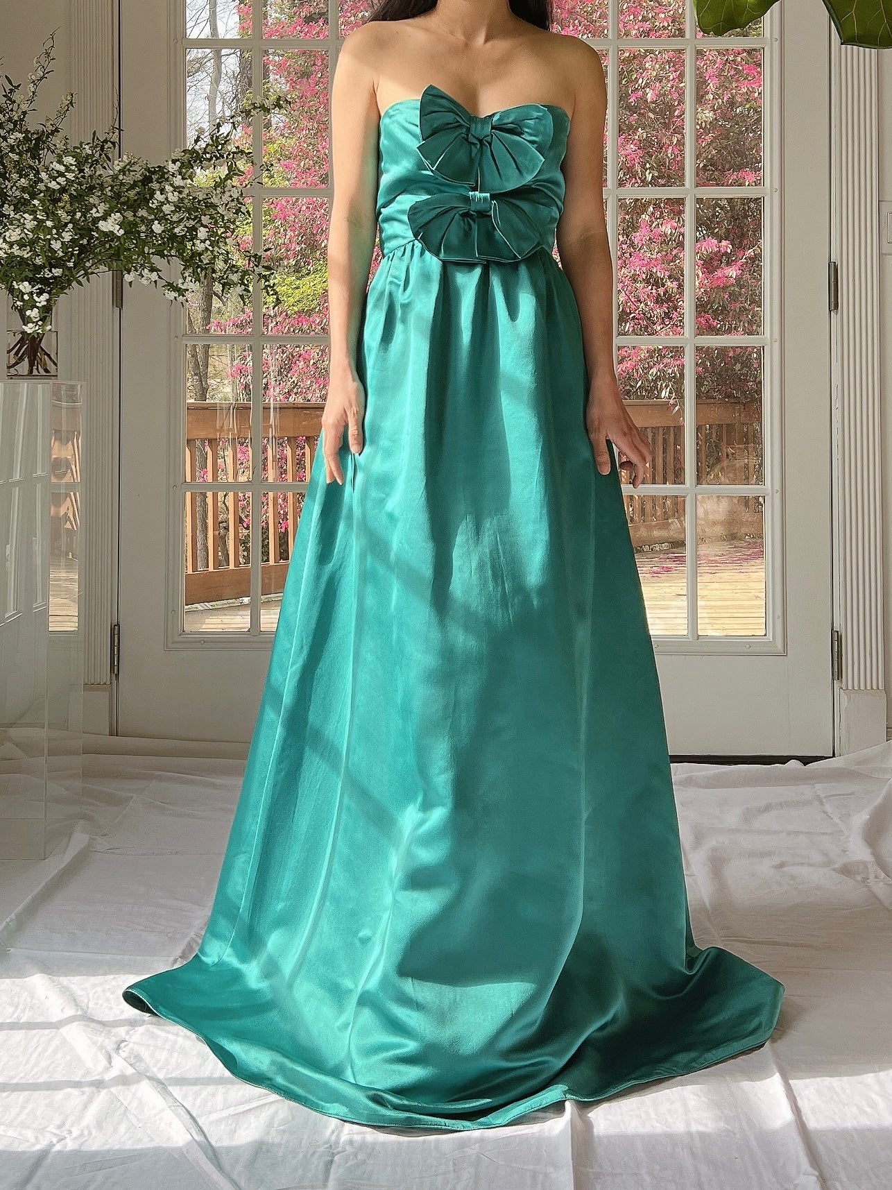 1960s Emerald Silk Bow Dress - S
