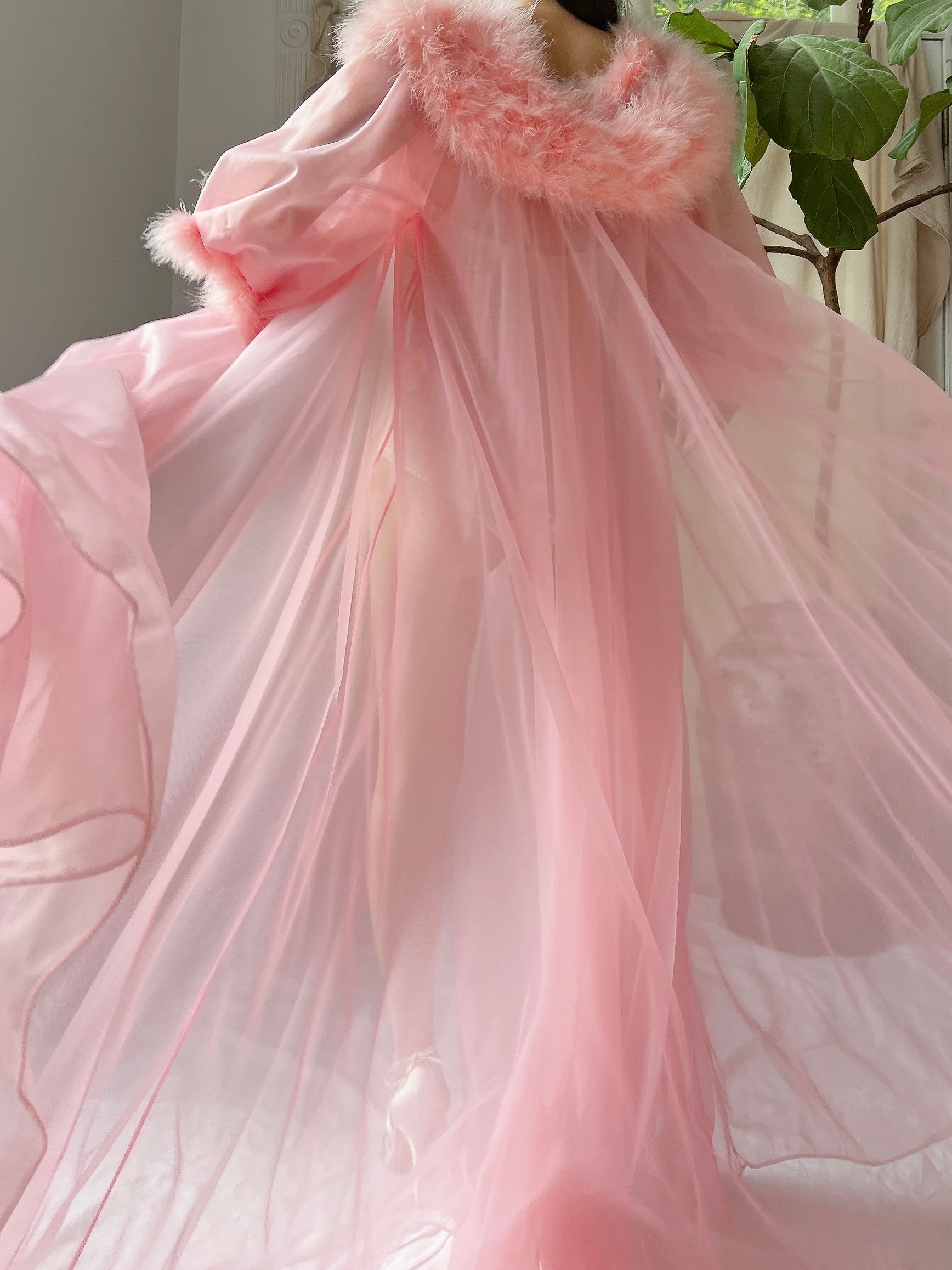 1960s Feather Nylon Dressing Gown - OSFM