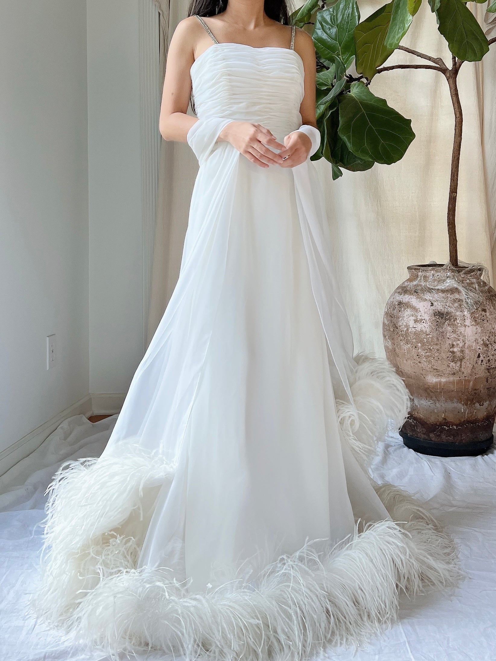1960s Chiffon Feather Gown - XS