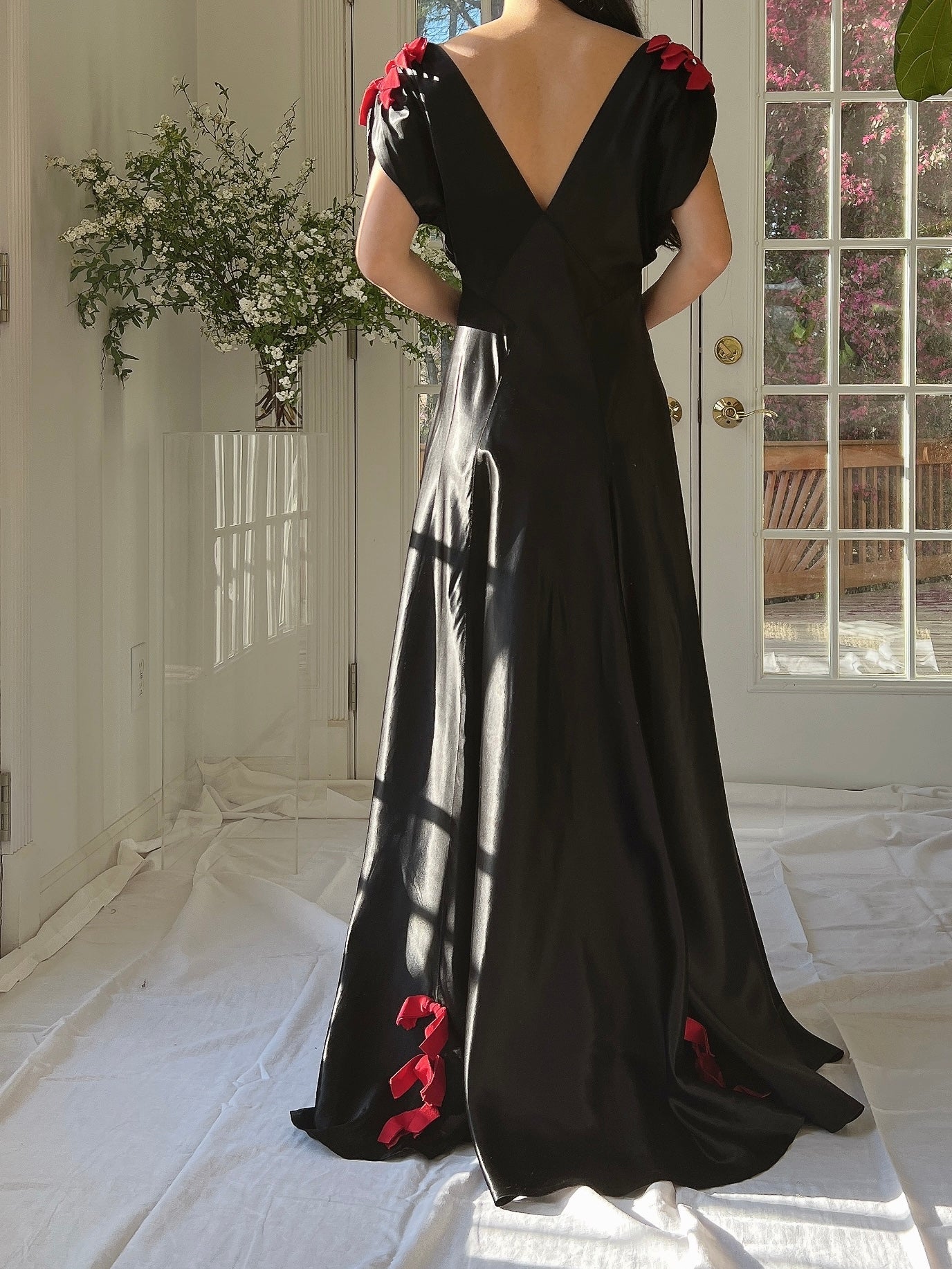 1930s Satin Bow Dress - XS