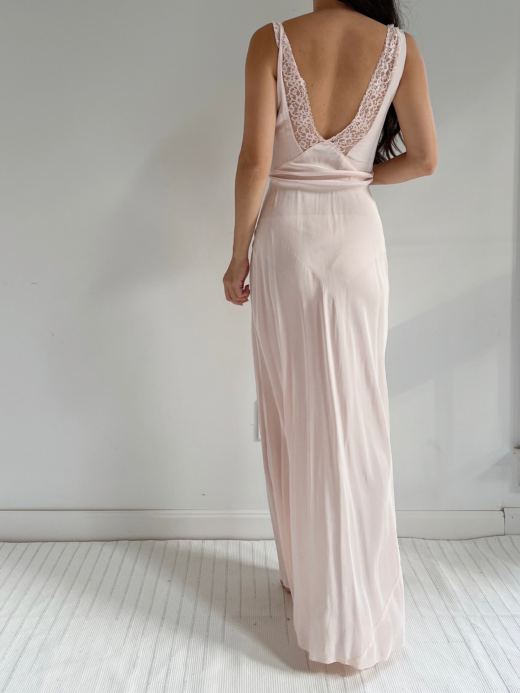 1930s Rayon and Lace Dress - M