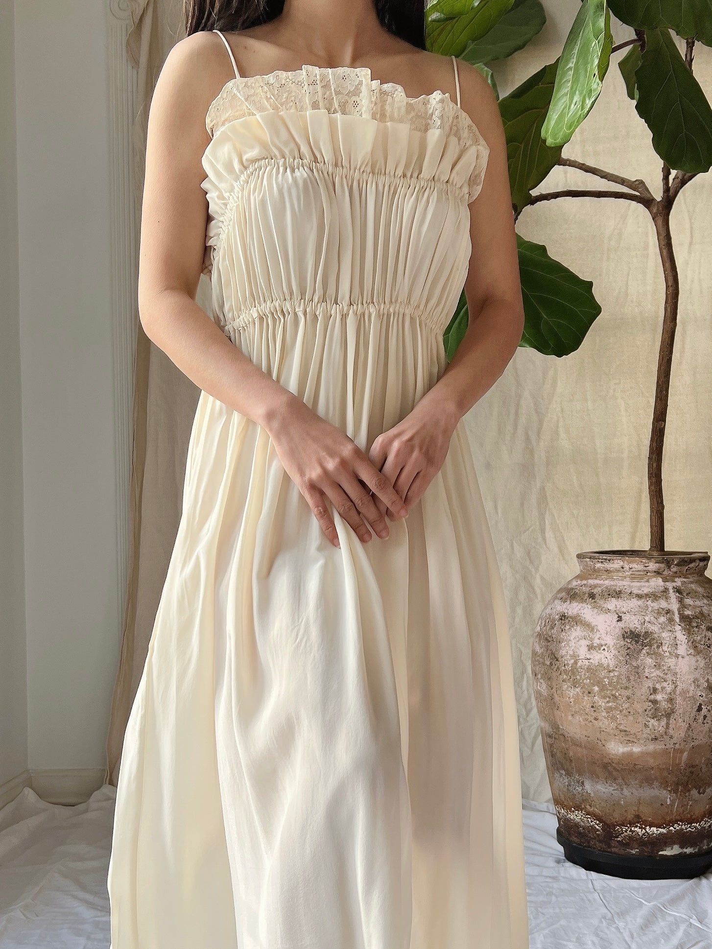 1940s Silk Pleated Gown - S-M