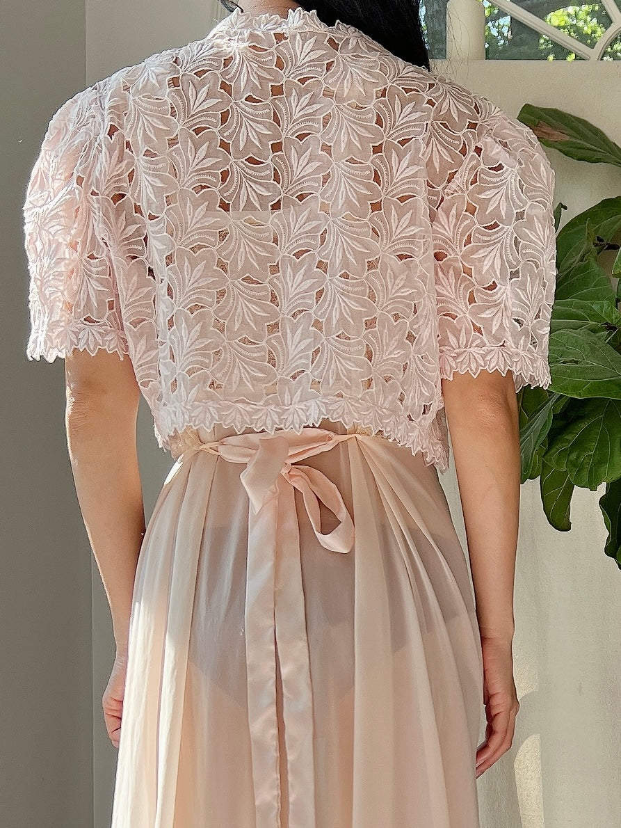 1930s Light Pink Organdy Cutout Bolero - S