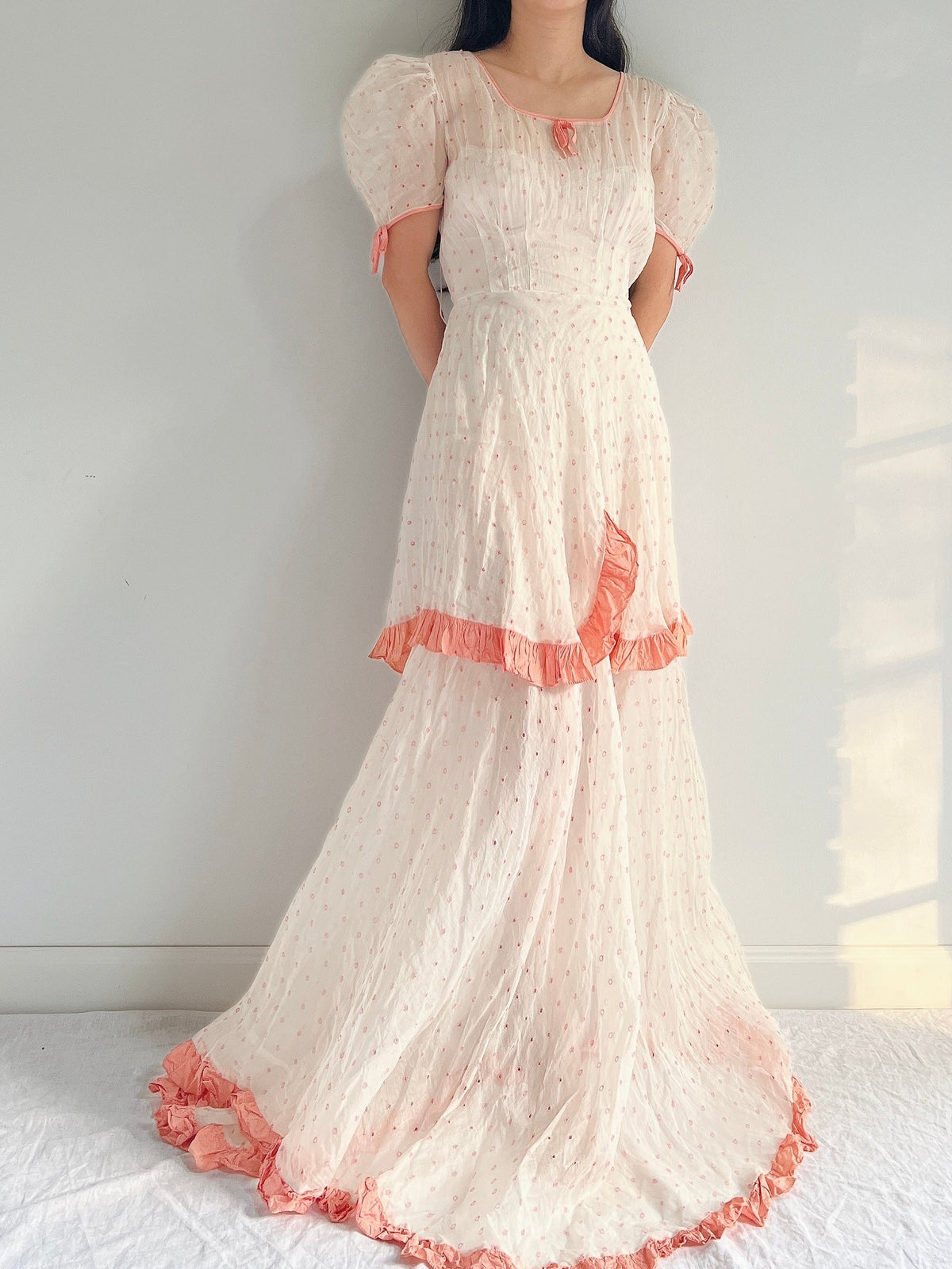 1930s Embroidered Organdy Dress - S