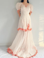 1930s Embroidered Organdy Dress - S