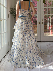 1940/50s Morning Glory Organdy Voile Sheer Gown - S