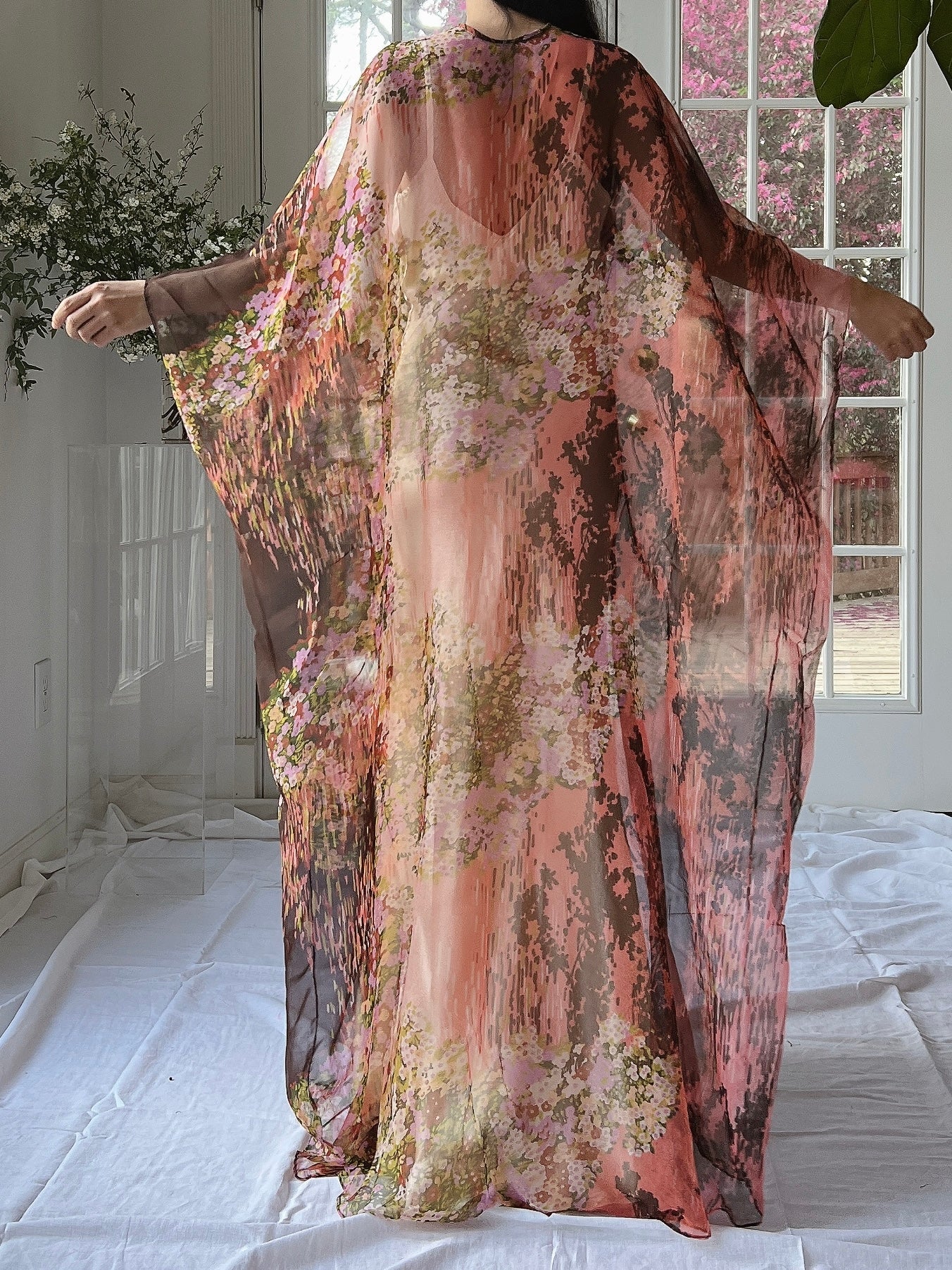 1960s Floral Chiffon Kaftan - OSFM