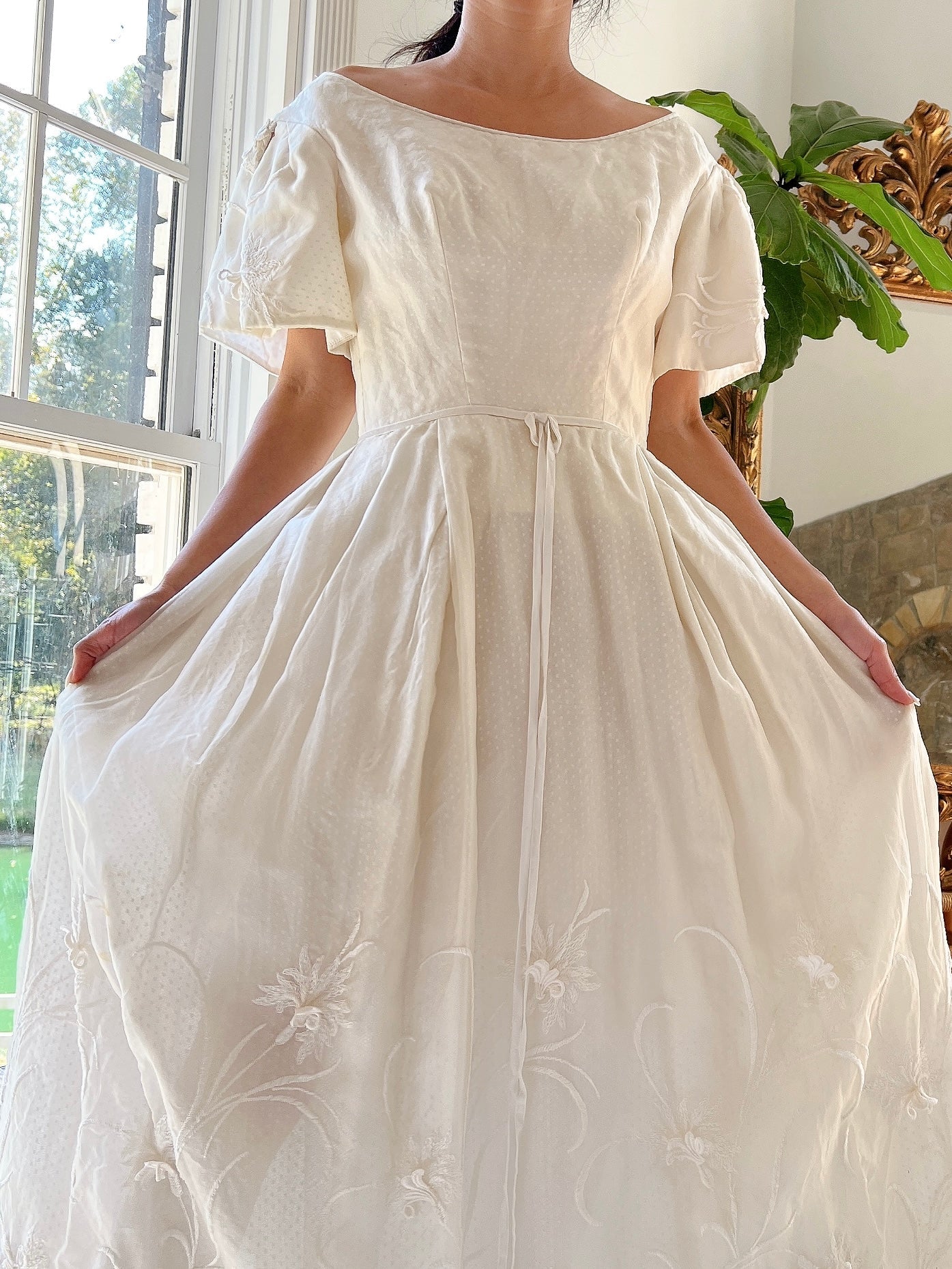 1950s Silk Floral Appliqué Dress - XS
