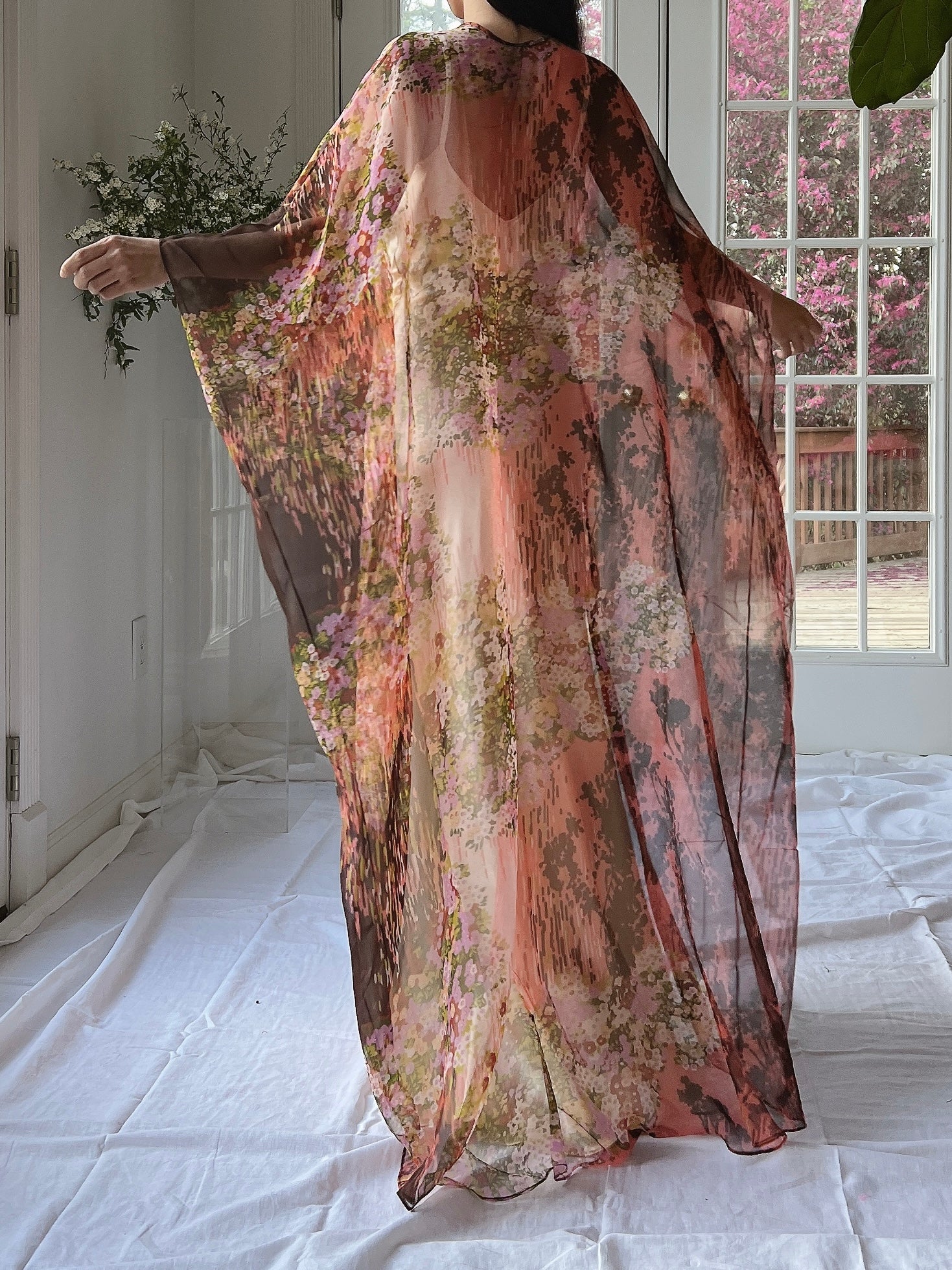 1960s Floral Chiffon Kaftan - OSFM