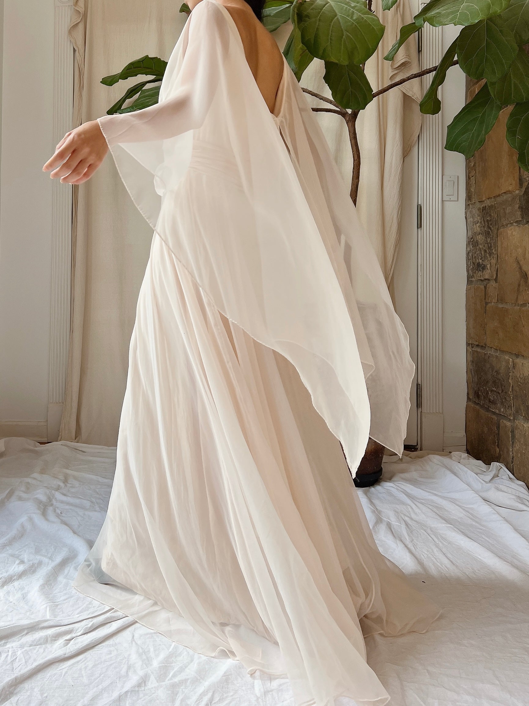 1960s Chiffon Cape Dress - S/M
