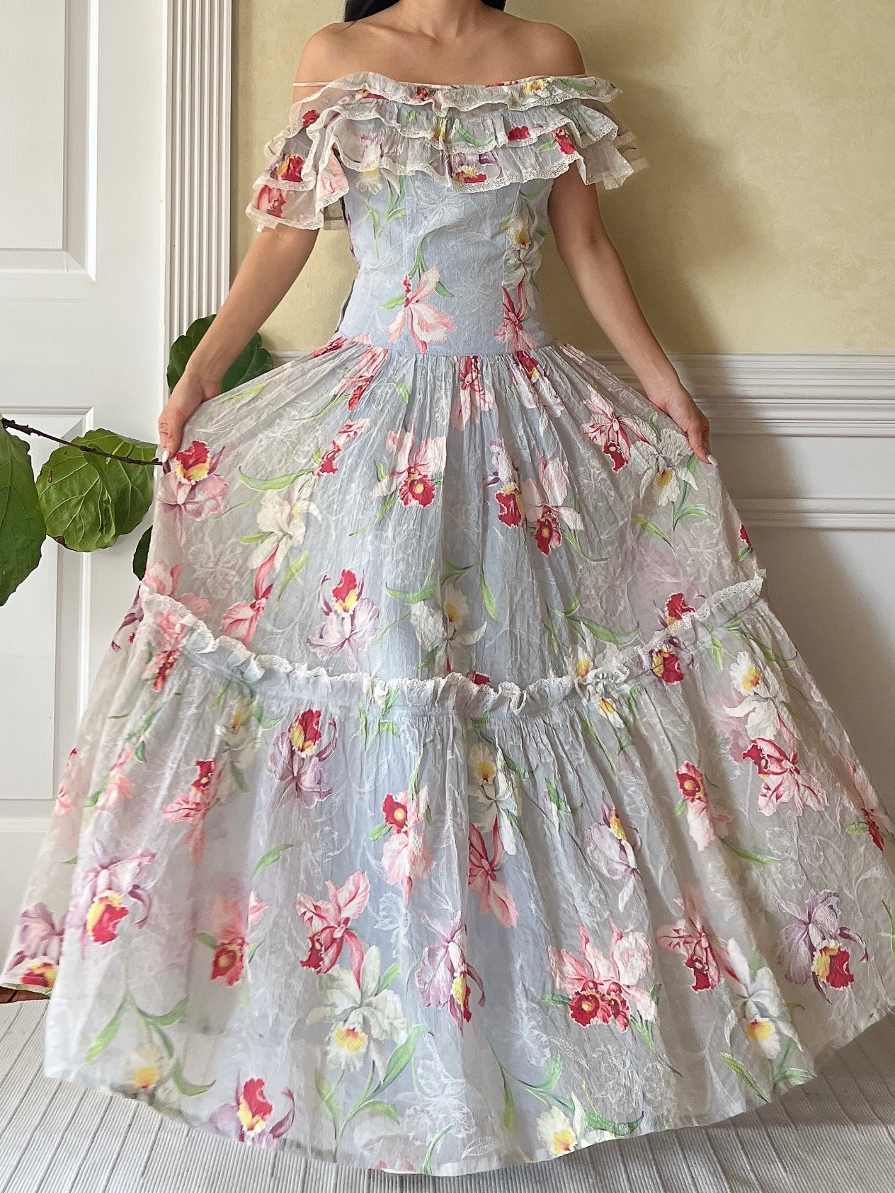 1940s Orchid Textured Organdy Gown - S