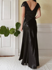 1930s Black Satin Dress - XS
