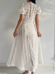1940s Organdy Embroidered Dress - S
