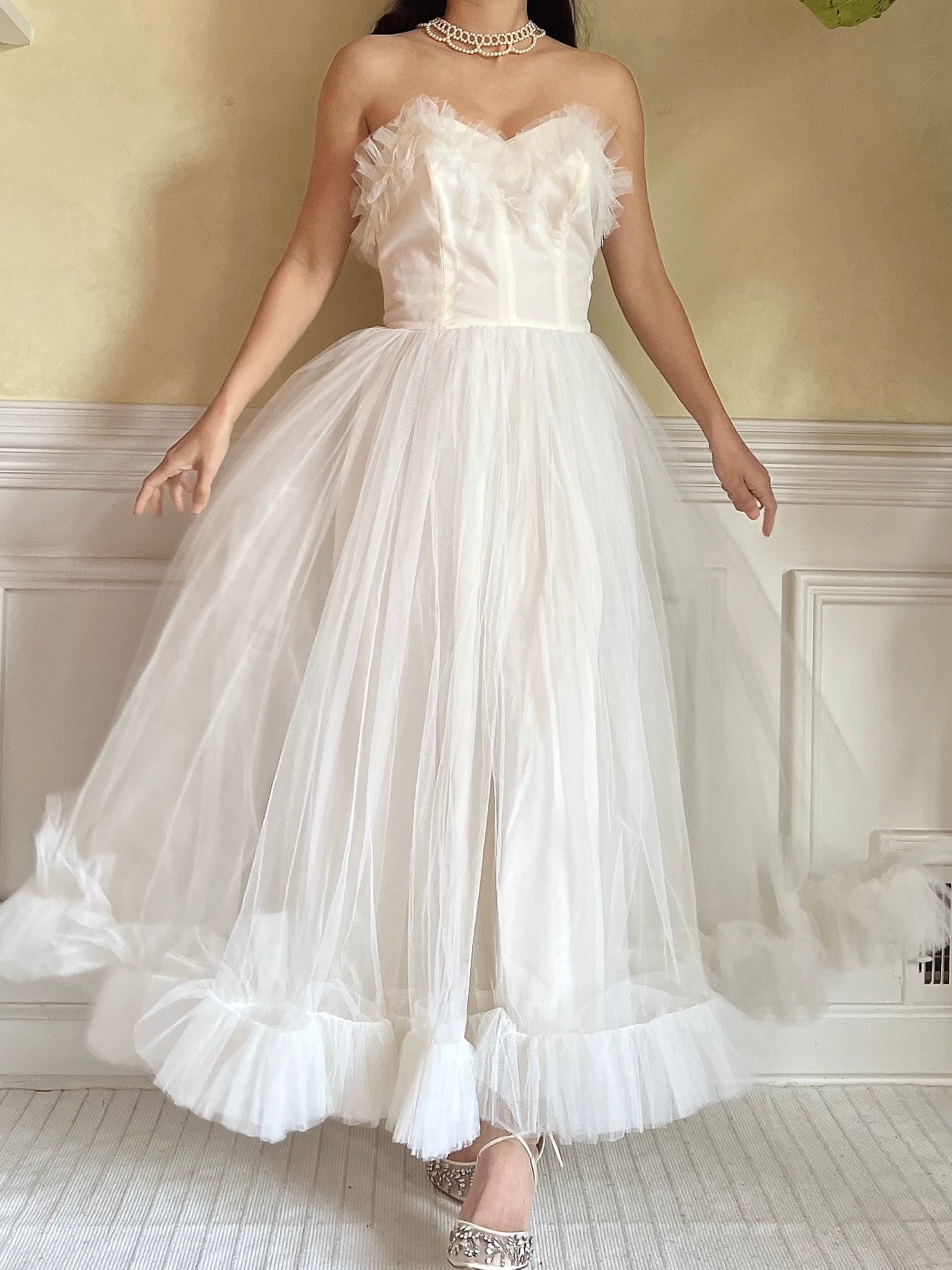 1950s Tulle Ruffle Dress - XS