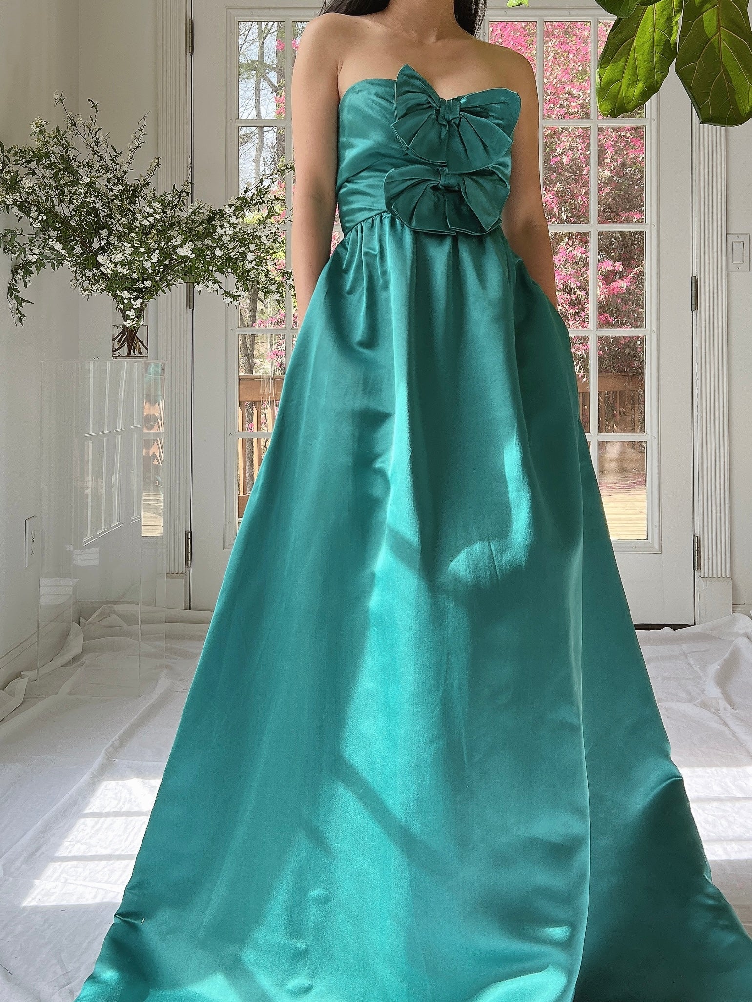 1960s Emerald Silk Bow Dress - S
