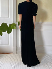 1930s Black Silk Velvet Gown - XS