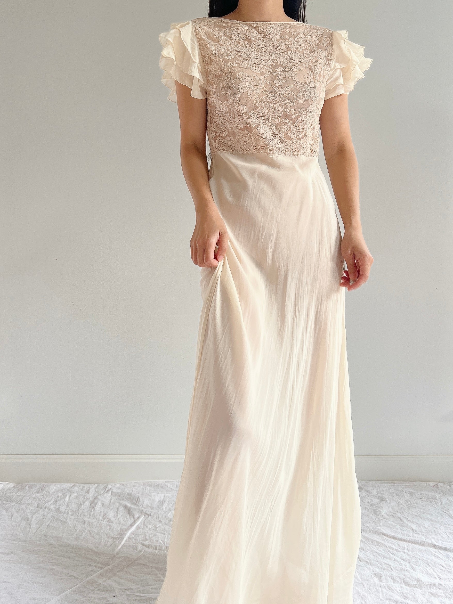 1930s Silk and Lace Dress - S