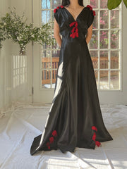 1930s Satin Bow Dress - XS