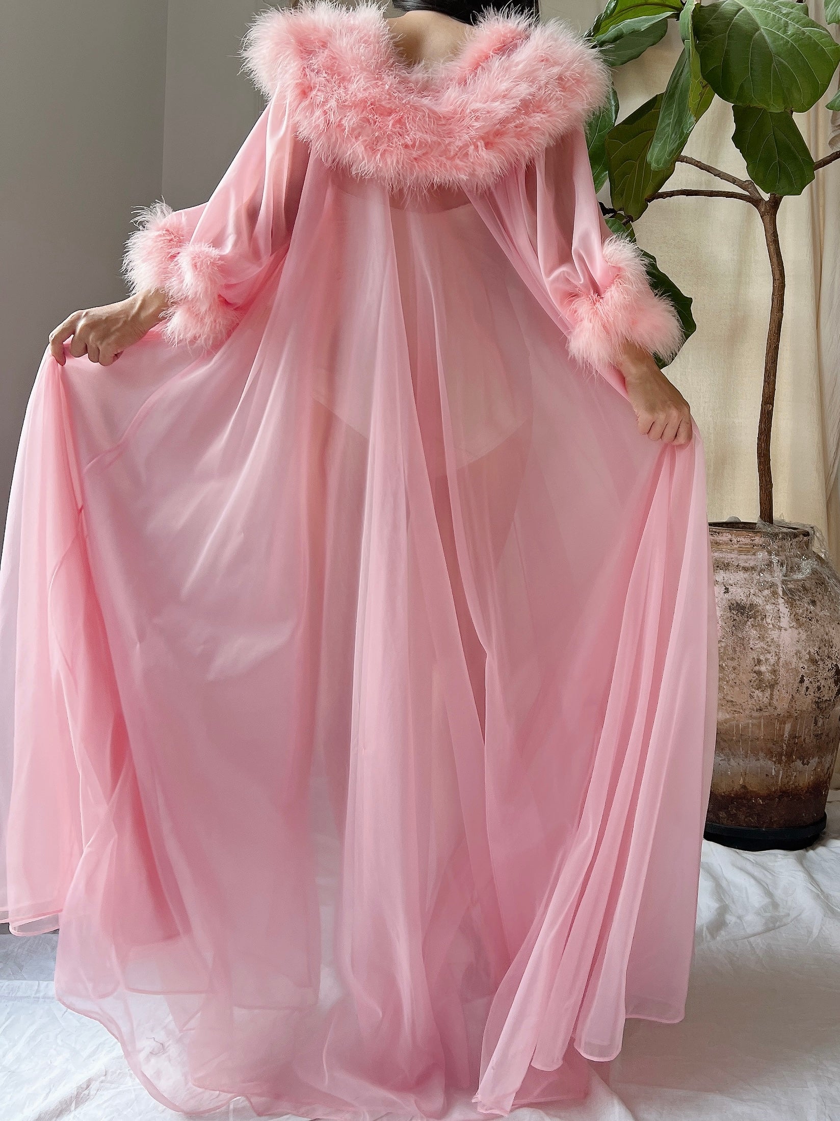 1960s Feather Nylon Dressing Gown - OSFM