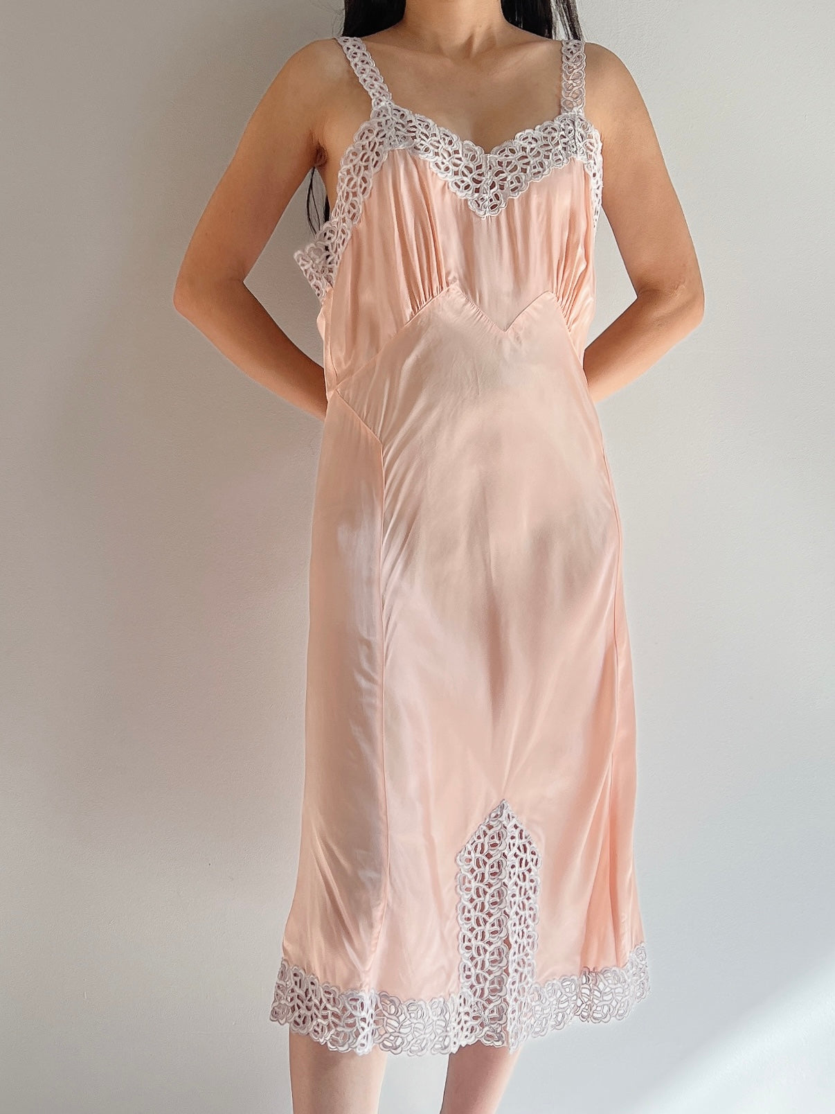1930s Rayon Eyelet Cutout Slip - S/M