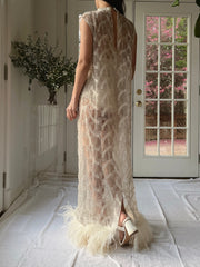 1960s Beaded Organza Dress with Feathers - S-L