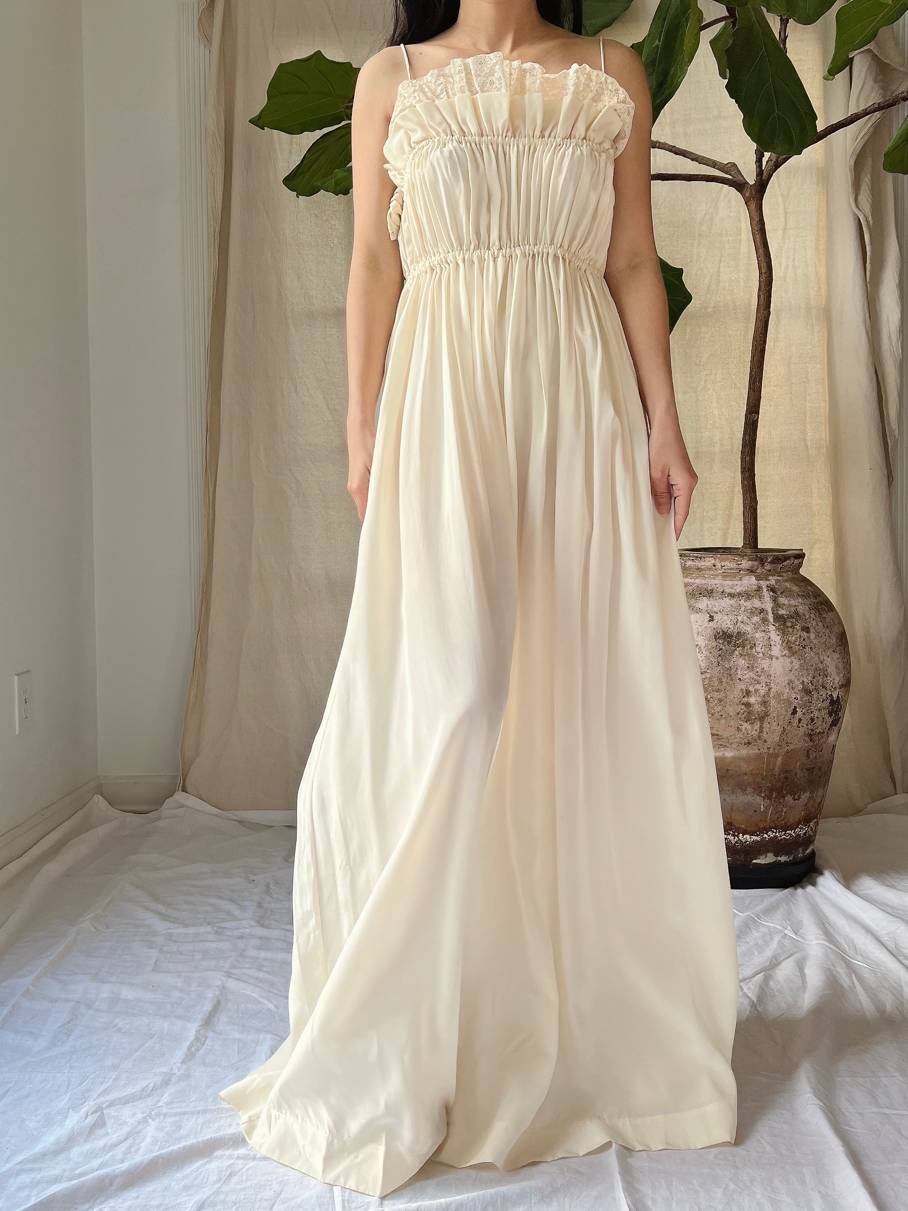 1940s Silk Pleated Gown - S-M