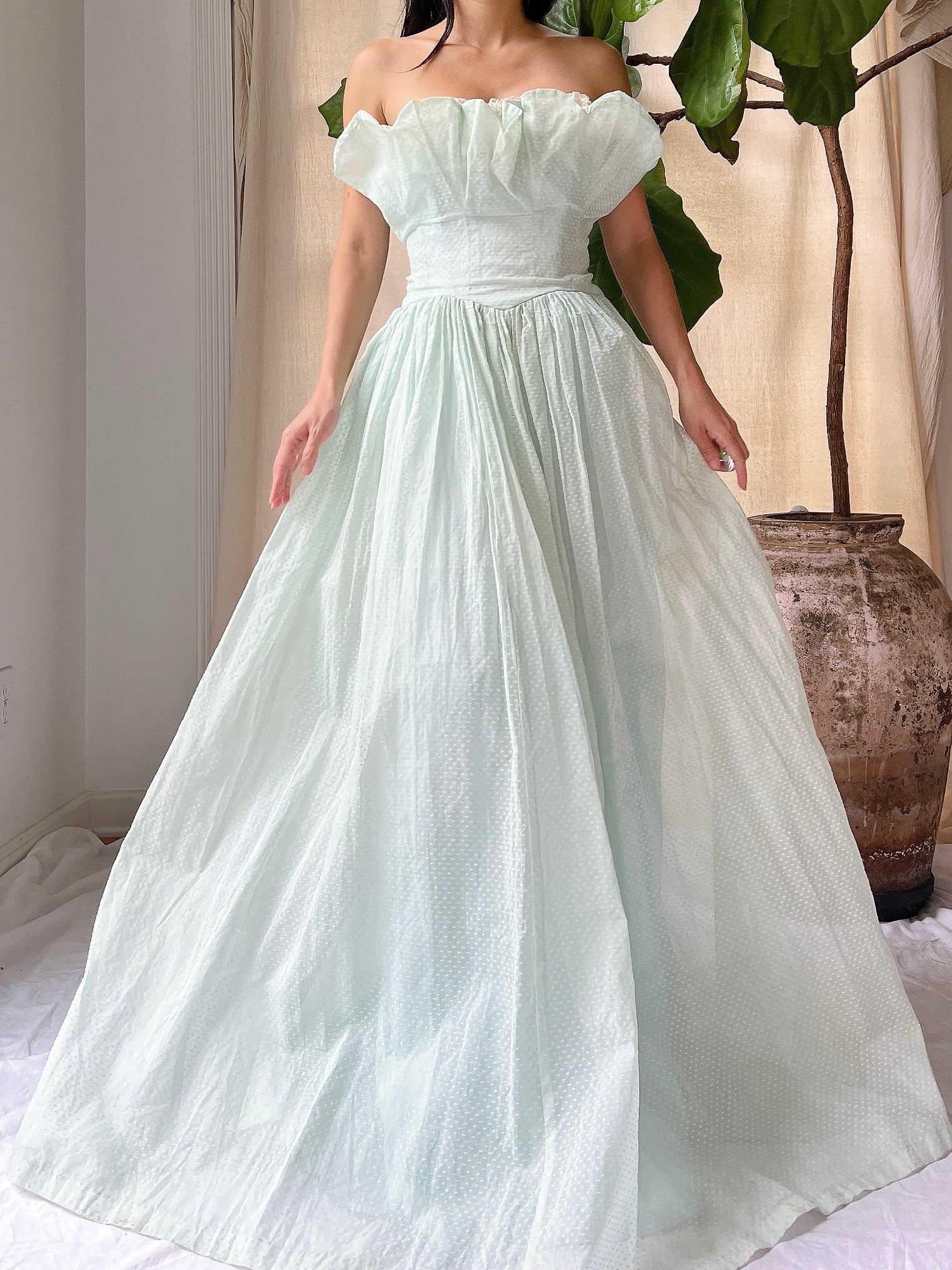 1950s Dotted Organdy Dress - S