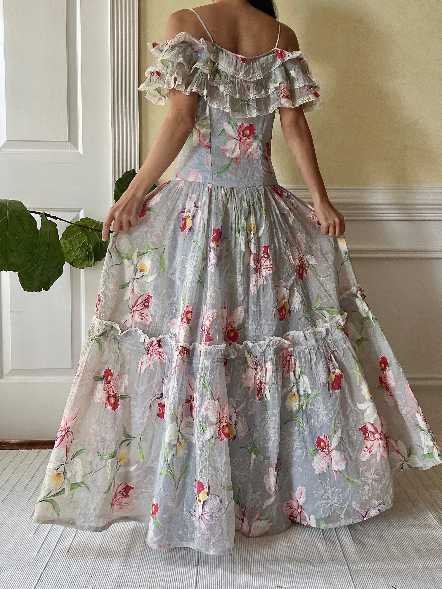 1940s Orchid Textured Organdy Gown - S
