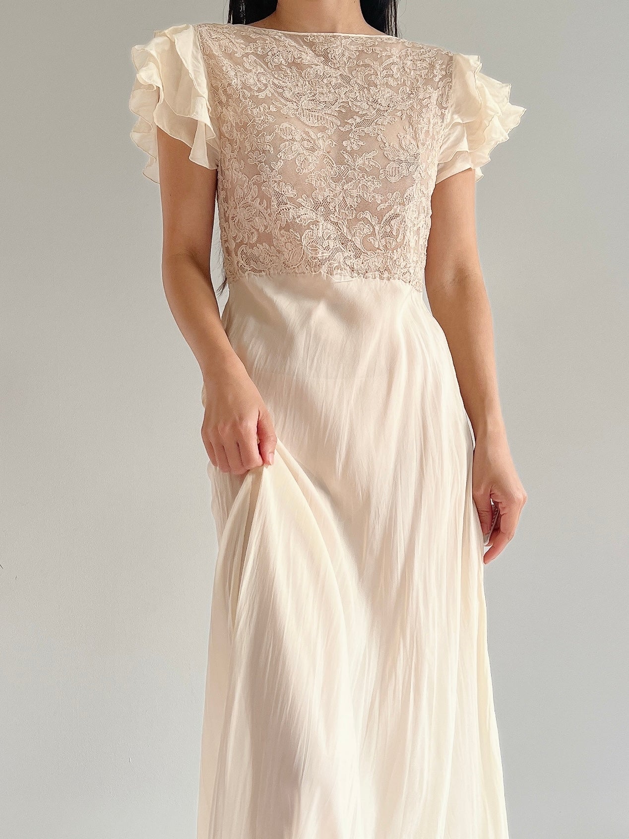 1930s Silk and Lace Dress - S