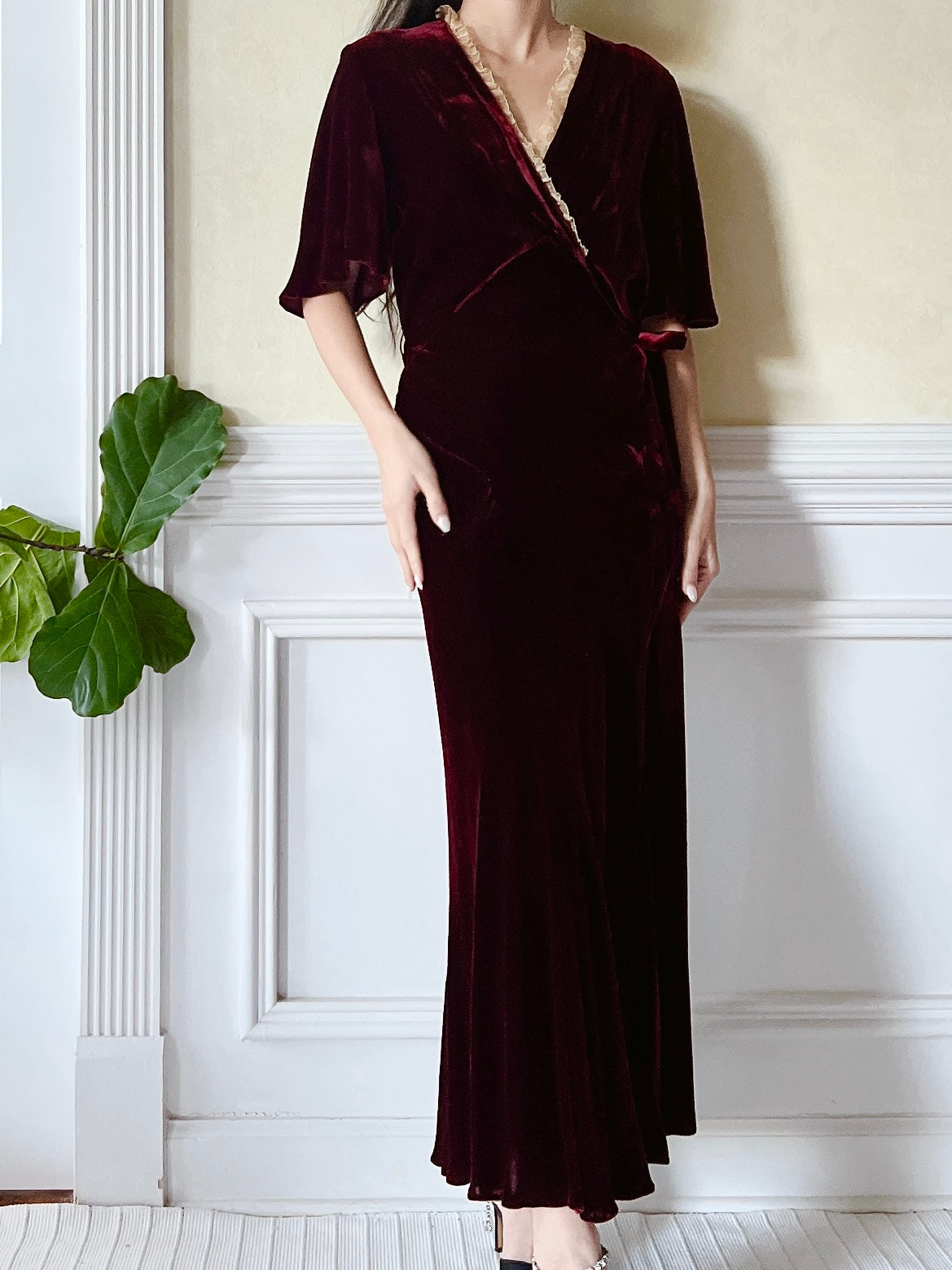 1930s Ruby Silk Velvet Dress - S