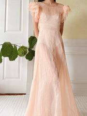 1930s Peach Organdy Dress - XS