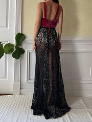 1930s Velvet and Lace Gown - S