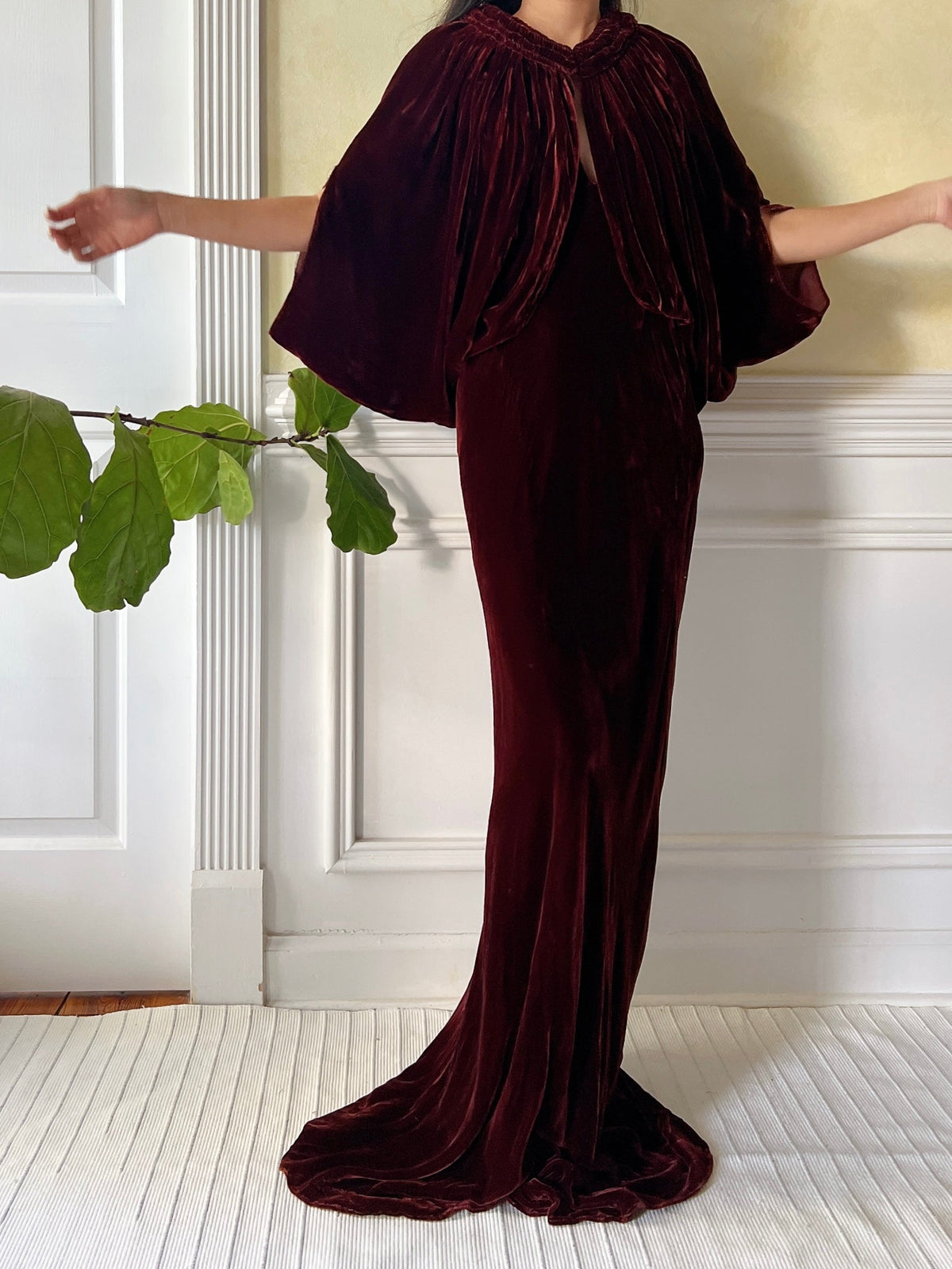 1930s Merlot 2-Piece Silk Velvet Gown - S