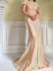 1930s Peach Lace Gown - S